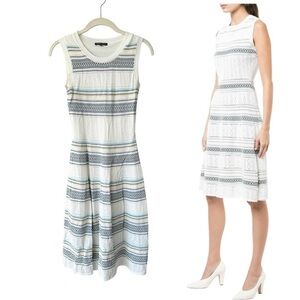 Leo & Ugo White and Blue Striped Sleeveless Knit Midi Dress Size 0 X-Sma…